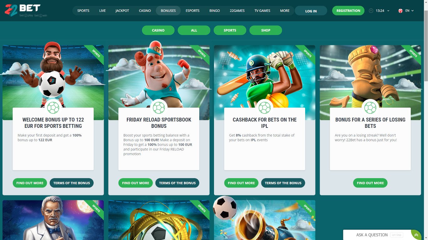 22BET Casino Bonuses for Players