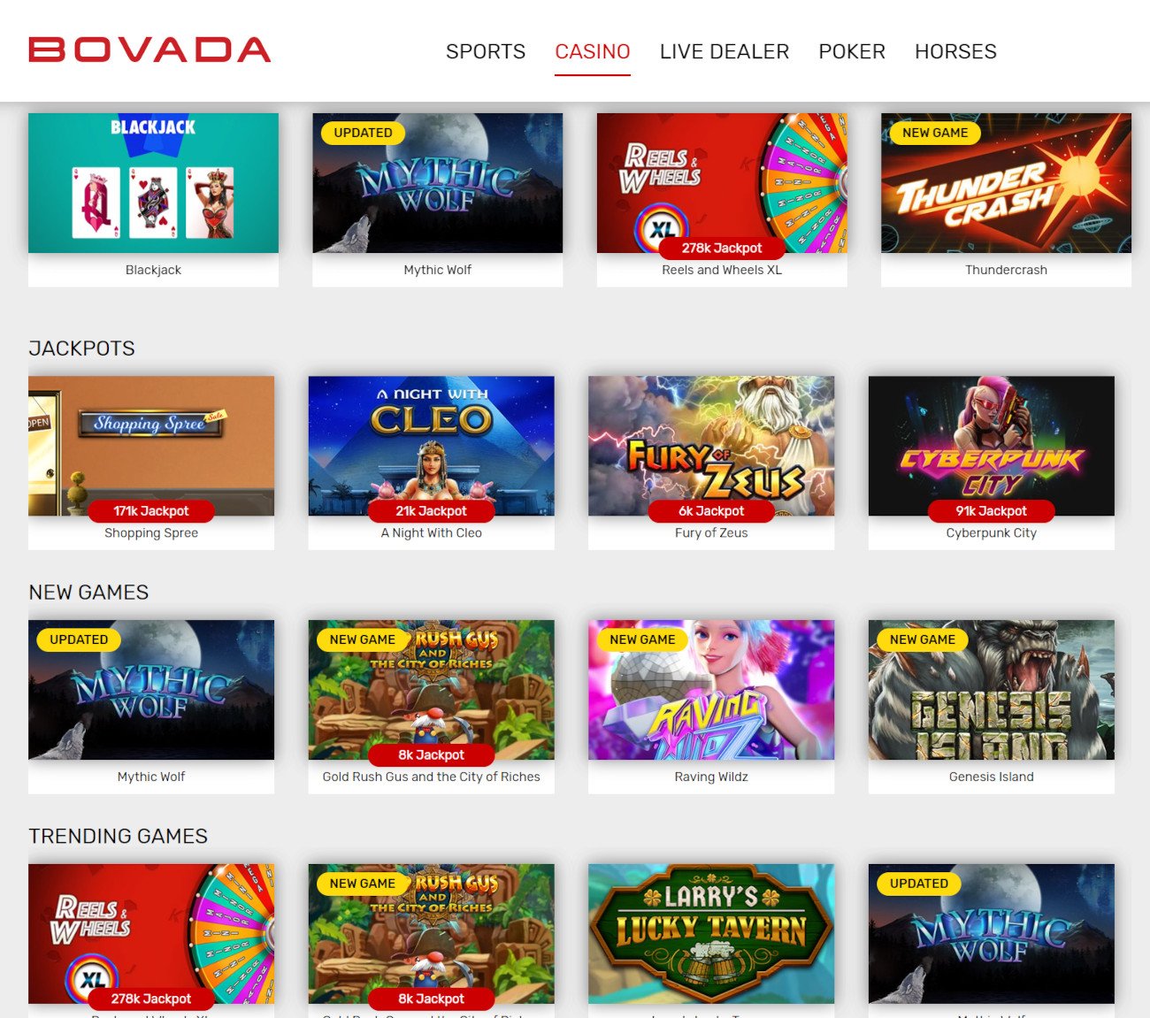 Bovada Casino Games