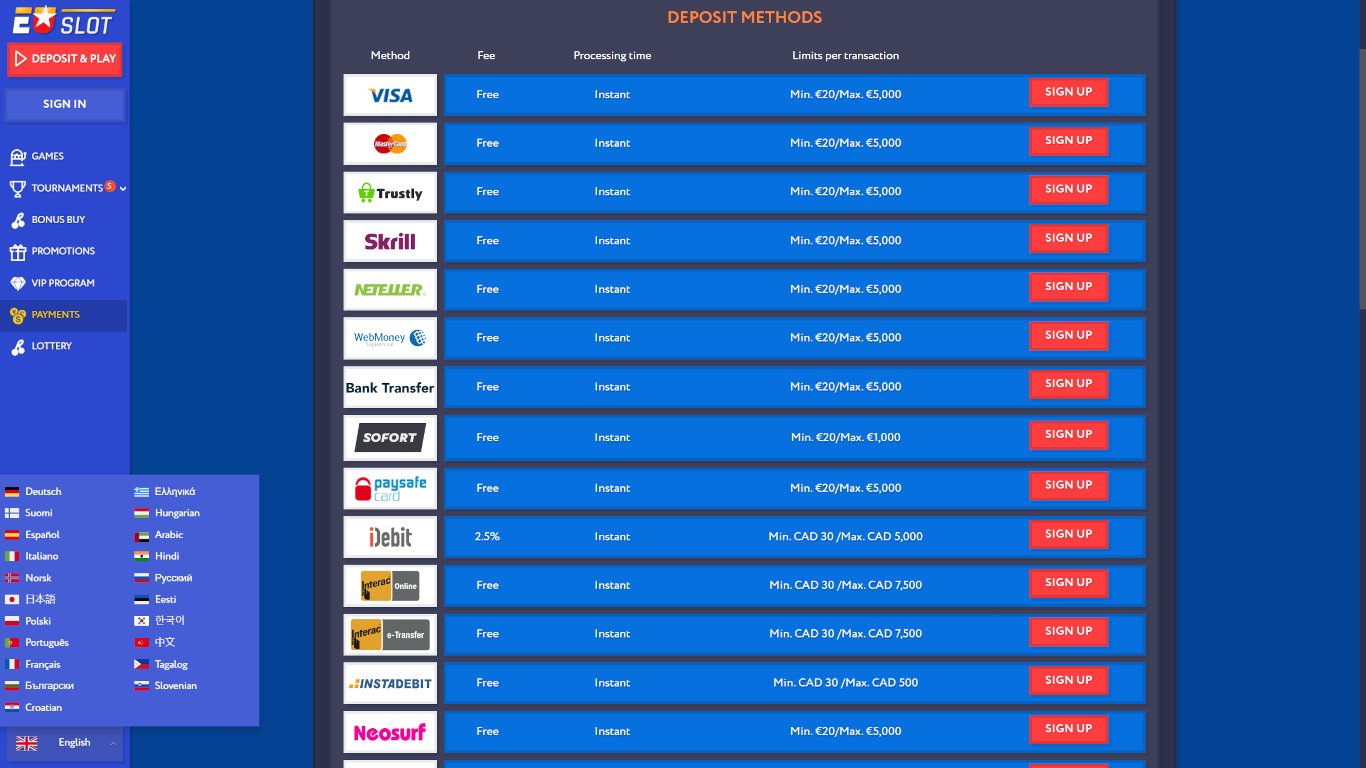 Help and Banking in the EUslot Casino