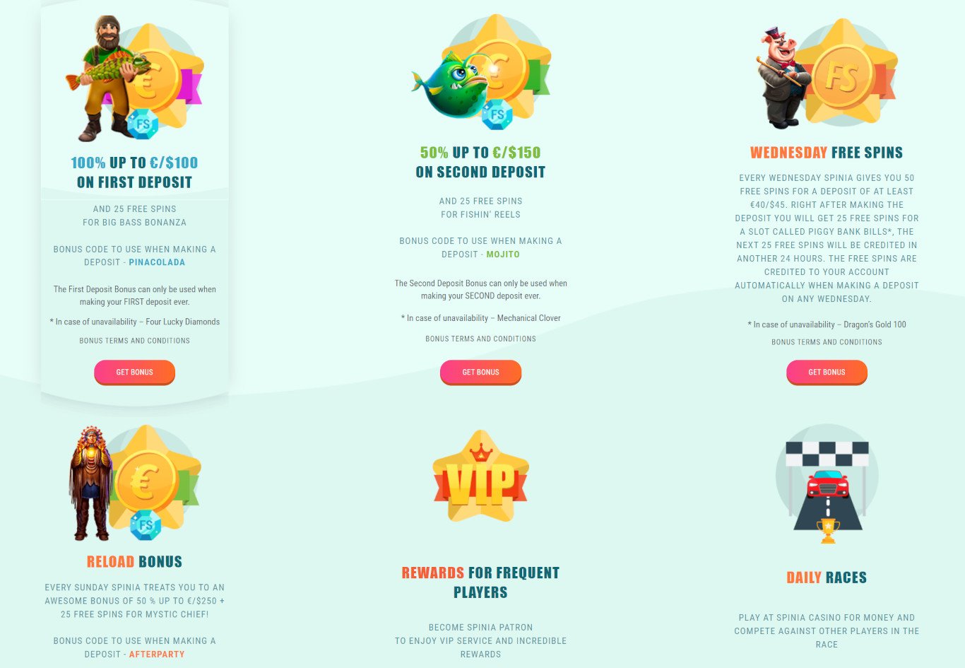 Spinia Casino Bonuses for Players
