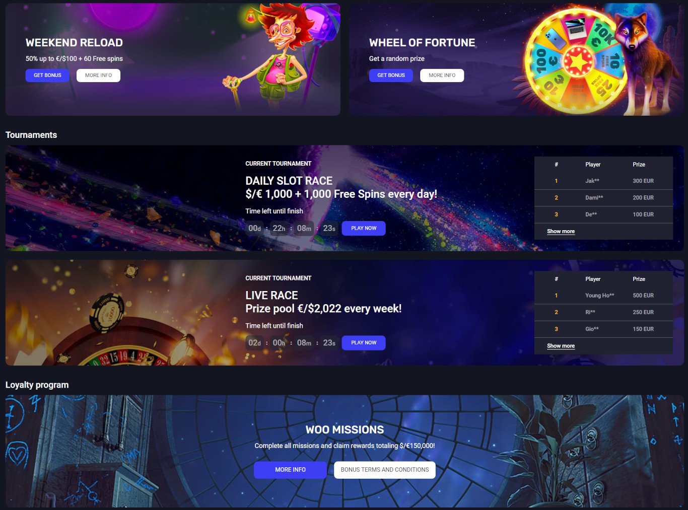 Woo Casino Bonuses for Players