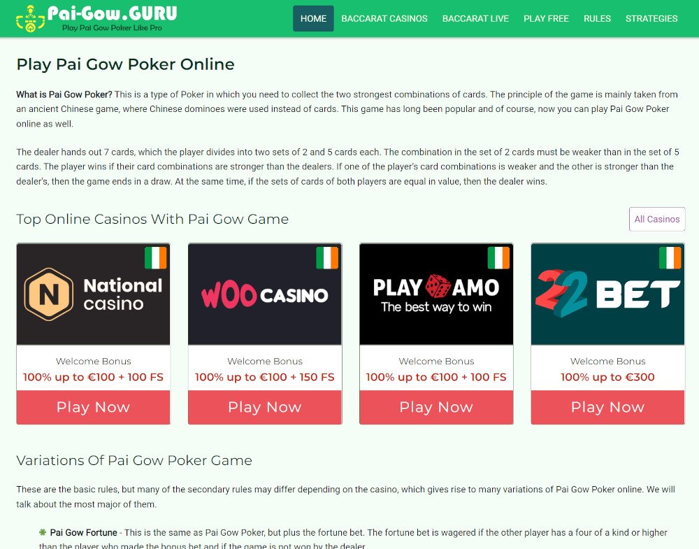 Play Pai Gow Poker For Real Money Online - Pai-Gow.GURU